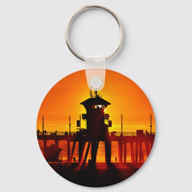 Lifeguard Tower Zero Sunset - Huntington Beach, Ca Keychain (Front)