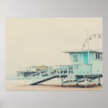 Lifeguard Watchtower on the Beach Poster<br><div class="desc">A vintage vibe photo of a light aqua blue lifeguard watch tower on the beach with a ferris wheel in the background.</div>