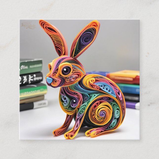 Lifelike Beautifully Paper Quilling Rabbit Calling Card (Front)