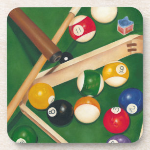 Lifelike Billiards Table with Balls and Chalk Beverage Coaster