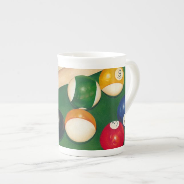 Lifelike Billiards Table with Balls and Chalk Bone China Mug (Front Right)