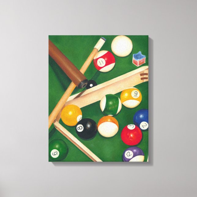 Lifelike Billiards Table with Balls and Chalk Canvas Print (Front)