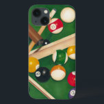 Lifelike Billiards Table with Balls and Chalk iPhone 13 Case<br><div class="desc">Rack 'em up with this spectacular painting of a billiards table by Jennifer Goldberger. The balls look new, the felt looks immaculate, and the chalk has already been applied to the cue sticks. Hang this in your home, or gift it to a friend or loved one who enjoys a game...</div>