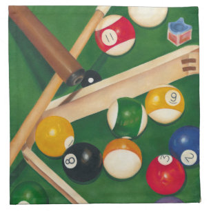 Lifelike Billiards Table with Balls and Chalk Cloth Napkin