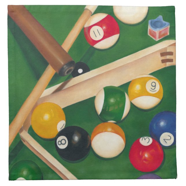 Lifelike Billiards Table with Balls and Chalk Cloth Napkin (Front)