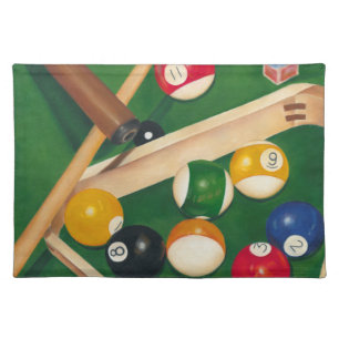 Lifelike Billiards Table with Balls and Chalk Cloth Placemat