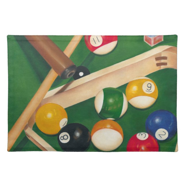 Lifelike Billiards Table with Balls and Chalk Cloth Placemat (Front)