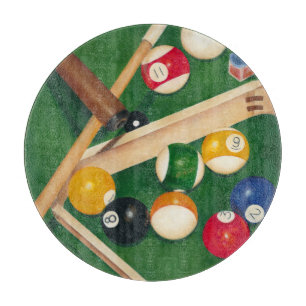 Lifelike Billiards Table with Balls and Chalk Cutting Board