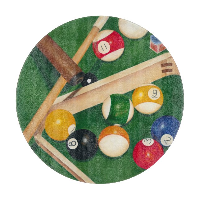 Lifelike Billiards Table with Balls and Chalk Cutting Board (Front)