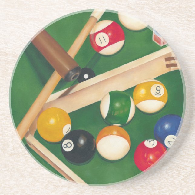 Lifelike Billiards Table with Balls and Chalk Drink Coaster (Front)