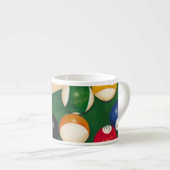 Lifelike Billiards Table with Balls and Chalk Espresso Cup (Front Right)