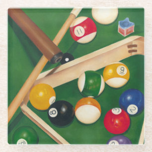 Lifelike Billiards Table with Balls and Chalk Glass Coaster