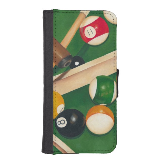 Lifelike Billiards Table with Balls and Chalk iPhone Wallet Case (Front)