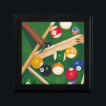 Lifelike Billiards Table with Balls and Chalk Jewelry Box<br><div class="desc">Rack 'em up with this spectacular painting of a billiards table by Jennifer Goldberger. The balls look new, the felt looks immaculate, and the chalk has already been applied to the cue sticks. Hang this in your home, or gift it to a friend or loved one who enjoys a game...</div>