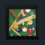 Lifelike Billiards Table with Balls and Chalk Jewelry Box<br><div class="desc">Rack 'em up with this spectacular painting of a billiards table by Jennifer Goldberger. The balls look new, the felt looks immaculate, and the chalk has already been applied to the cue sticks. Hang this in your home, or gift it to a friend or loved one who enjoys a game...</div>