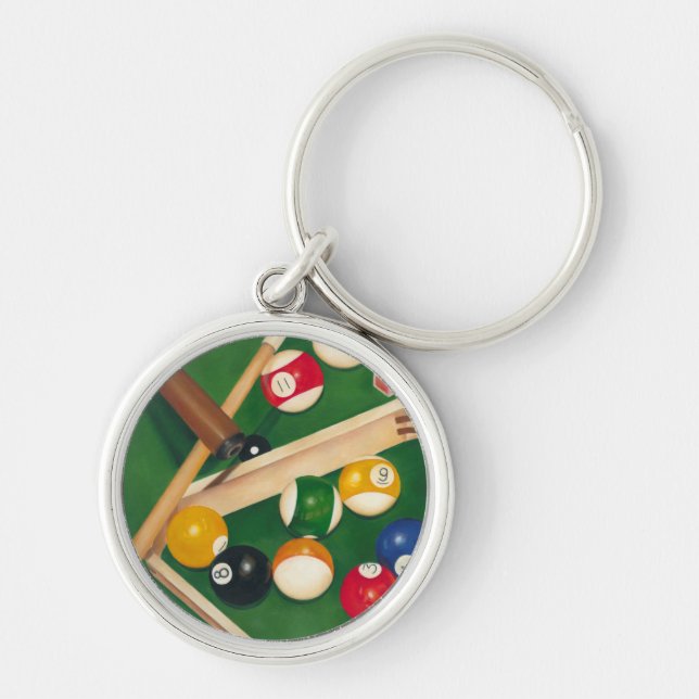 Lifelike Billiards Table with Balls and Chalk Keychain (Front)