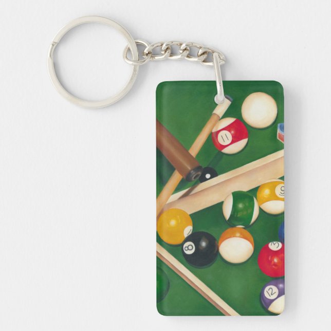 Lifelike Billiards Table with Balls and Chalk Keychain (Front)