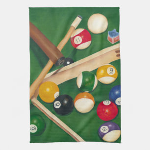 Lifelike Billiards Table with Balls and Chalk Kitchen Towel