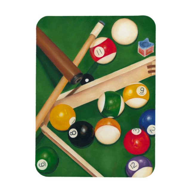 Lifelike Billiards Table with Balls and Chalk Magnet (Vertical)