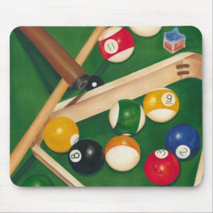 Lifelike Billiards Table with Balls and Chalk Mouse Pad
