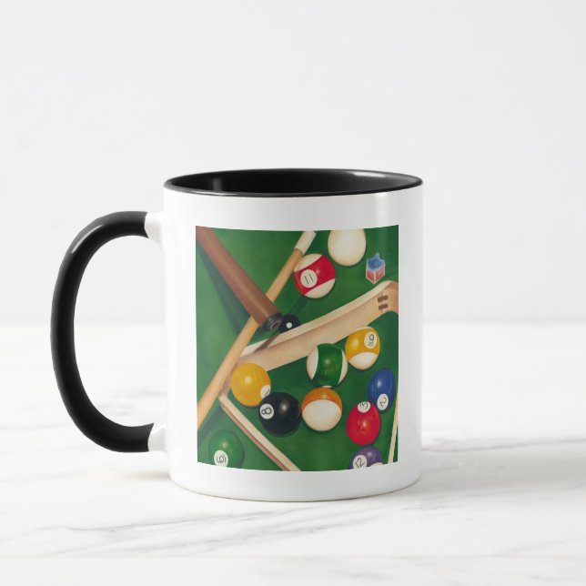 Lifelike Billiards Table with Balls and Chalk Mug (Left)