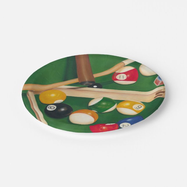 Lifelike Billiards Table with Balls and Chalk Paper Plates (Angled)
