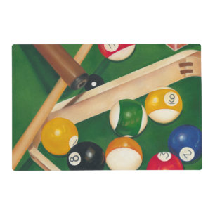 Lifelike Billiards Table with Balls and Chalk Placemat