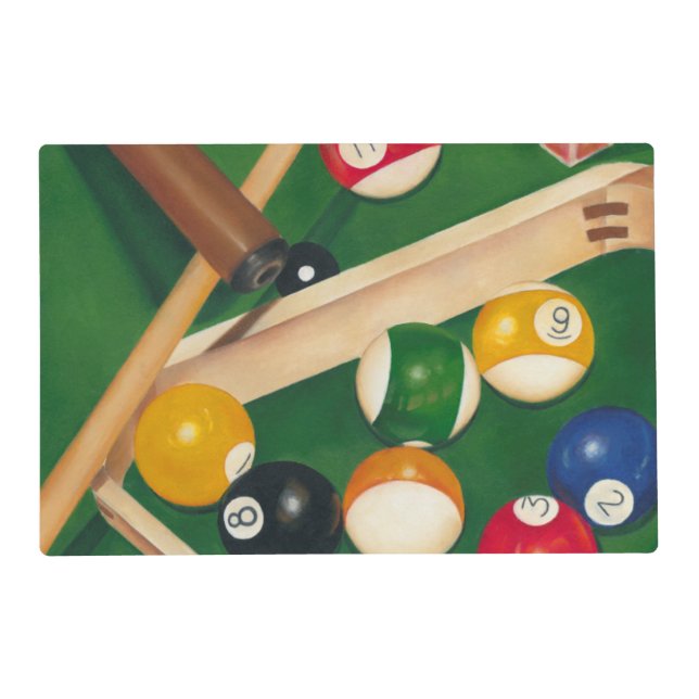 Lifelike Billiards Table with Balls and Chalk Placemat (Front)