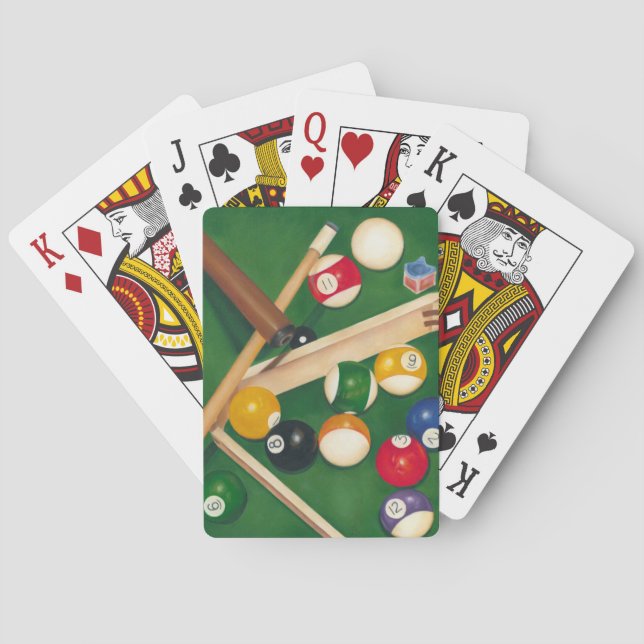 Lifelike Billiards Table with Balls and Chalk Poker Cards (Back)
