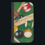 Lifelike Billiards Table with Balls and Chalk Galaxy S4 Wallet Case<br><div class="desc">Rack 'em up with this spectacular painting of a billiards table by Jennifer Goldberger. The balls look new, the felt looks immaculate, and the chalk has already been applied to the cue sticks. Hang this in your home, or gift it to a friend or loved one who enjoys a game...</div>
