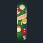 Lifelike Billiards Table with Balls and Chalk Skateboard<br><div class="desc">Rack 'em up with this spectacular painting of a billiards table by Jennifer Goldberger. The balls look new, the felt looks immaculate, and the chalk has already been applied to the cue sticks. Hang this in your home, or gift it to a friend or loved one who enjoys a game...</div>