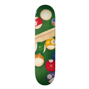 Lifelike Billiards Table with Balls and Chalk Skateboard