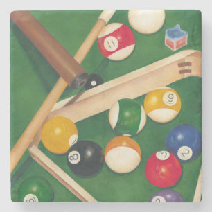 Lifelike Billiards Table with Balls and Chalk Stone Coaster