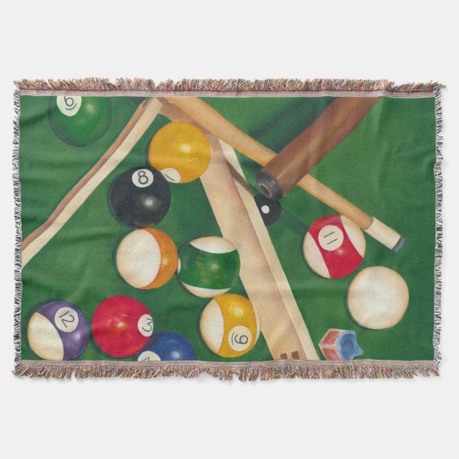 Lifelike Billiards Table with Balls and Chalk Throw Blanket (Front)