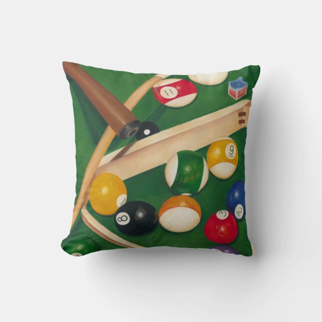 Lifelike Billiards Table with Balls and Chalk Throw Pillow (Front)