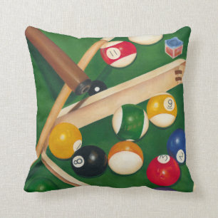 Lifelike Billiards Table with Balls and Chalk Throw Pillow
