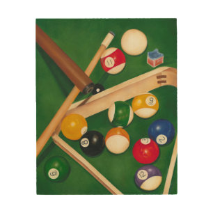 Lifelike Billiards Table with Balls and Chalk Wood Wall Decor