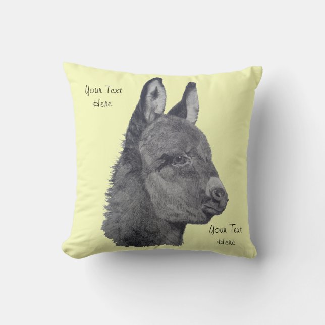 lifelike drawing of very cute donkey throw pillow (Front)