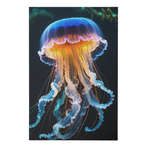 Lifelike Orange and Blue Jellyfish Faux Canvas Print