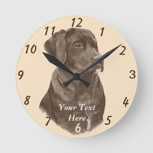 lifelike pet portait of chocolate labrador dog round clock