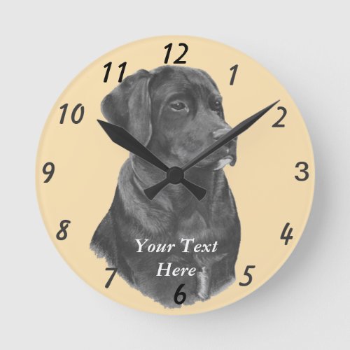 lifelike portrait painting of black labrador dog round clock