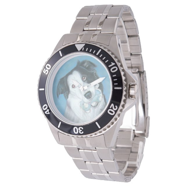 lifelike portrait painting of border collie dog watch (Angled)
