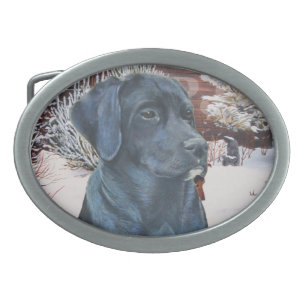 lifelike portrait picture of black labrador dog belt buckle