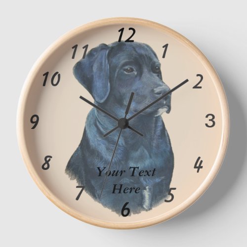 lifelike portrait picture of black labrador dog clock
