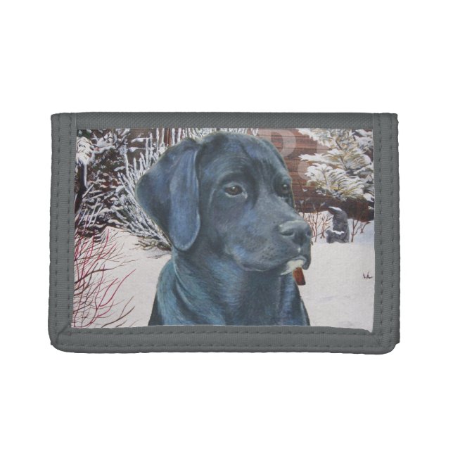 lifelike portrait picture of black labrador dog  trifold wallet (Front)