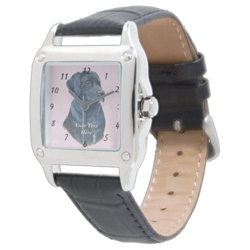 lifelike portrait picture of black labrador dog watch