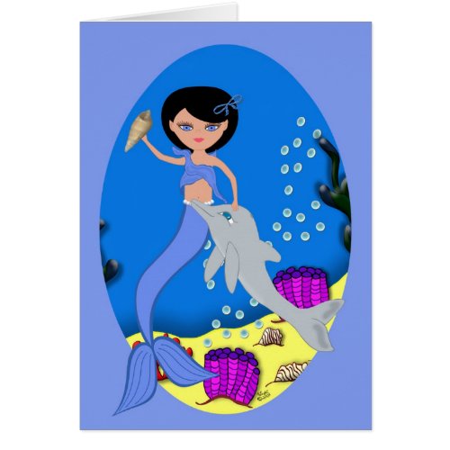 Lifen the Mermaid and Dolphin Card