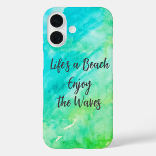 Life's a Beach Enjoy the Waves Blue Texture Quote iPhone 16 Case