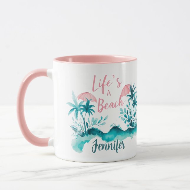 Life's a Beach Funny Surfer Girl Quote Personalize Mug (Left)