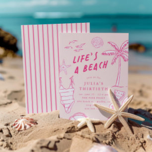 Life's a Beach Girls Pink 30th Summer Birthday Invitation
